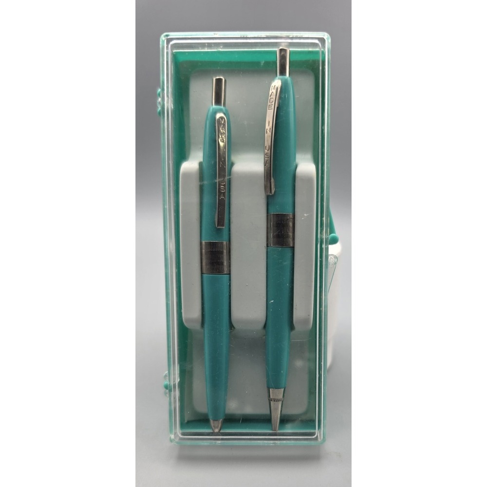 Vintage Made in USA Turquoise Pen Mechanical Pencil Set Original Case MCM